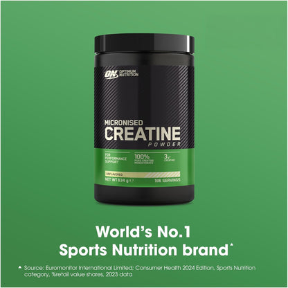 Optimum Nutrition Micronized Creatine Monohydrate Powder, Unflavoured, 634 g, 186 Servings