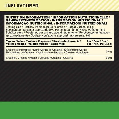 Optimum Nutrition Micronized Creatine Monohydrate Powder, Unflavoured, 634 g, 186 Servings